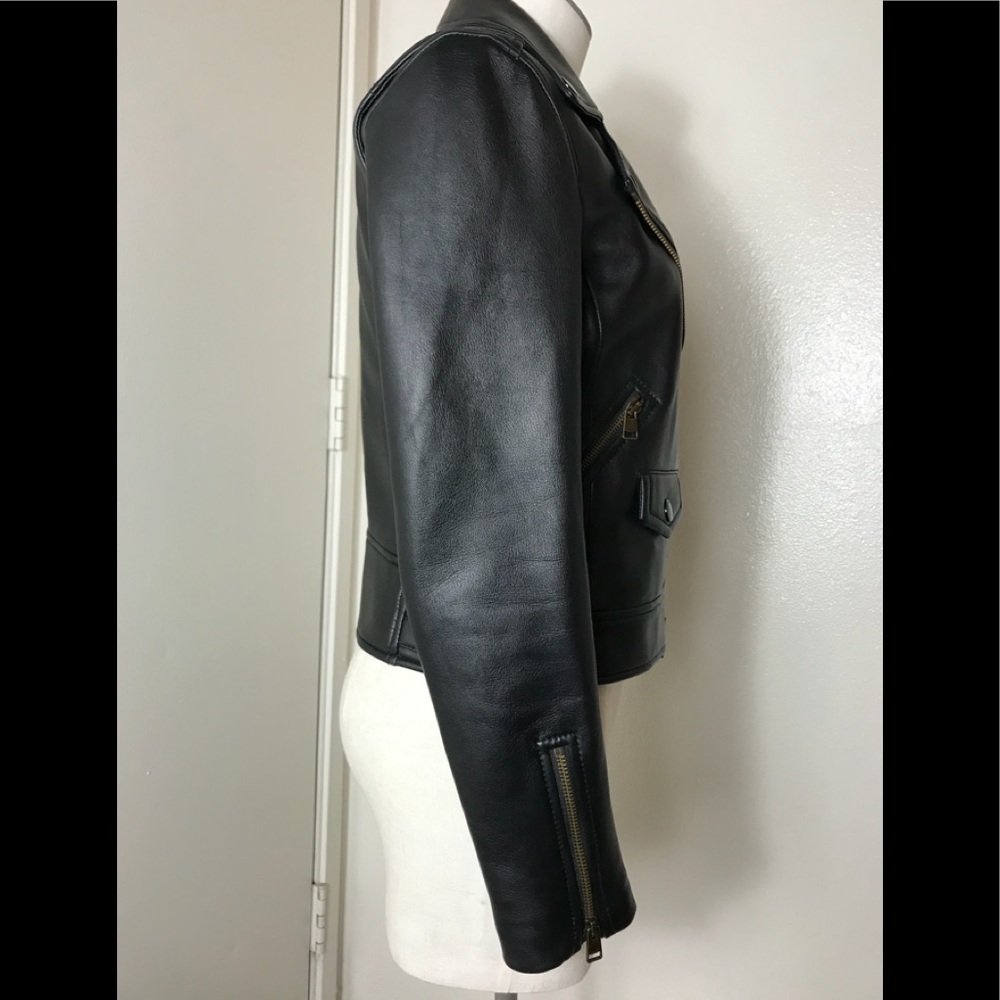 Coach Brown Sheepskin Leather Moto Jacket - image 5